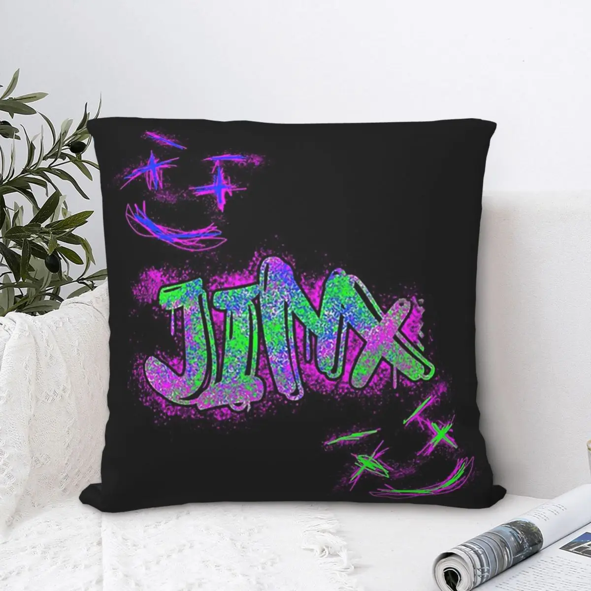 

Jinx Name Throw Pillow Case Arcane League of Legends Backpack Cojines Covers DIY Printed Soft For Sofa Decor