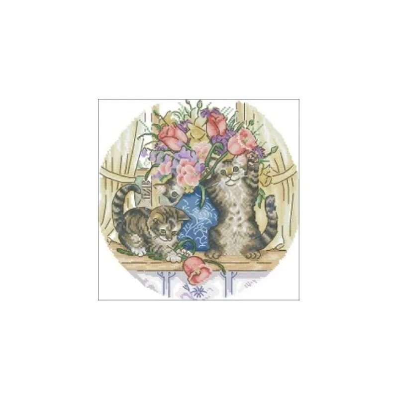 

YIXIAO Counted Cross Stitch Kit Cross stitch RS cotton with cross stitch Haejbgqs Magazine - round cat and tulip