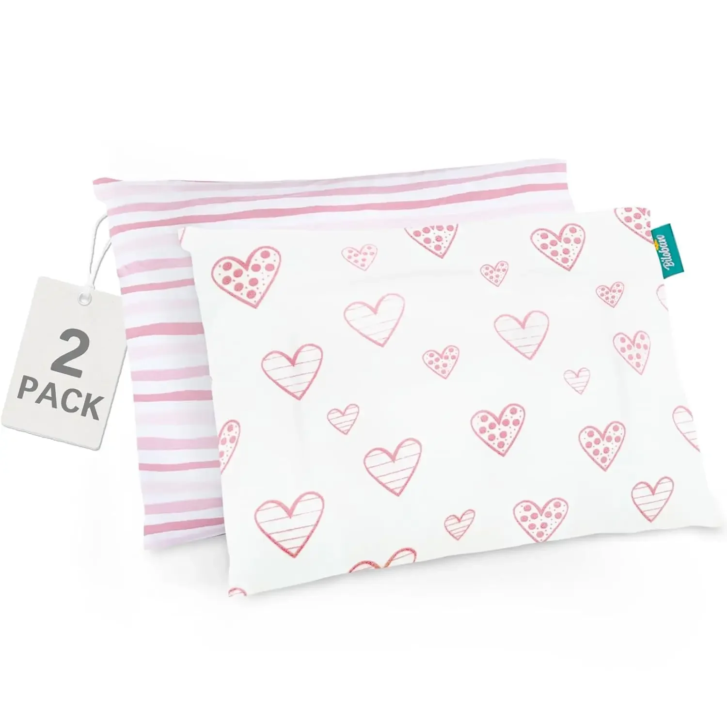 

2 Pack Organic Cotton Toddler Pillowcases, Envelope Design for Travel & Kids Pillows 13x18 or 14x19 Inches