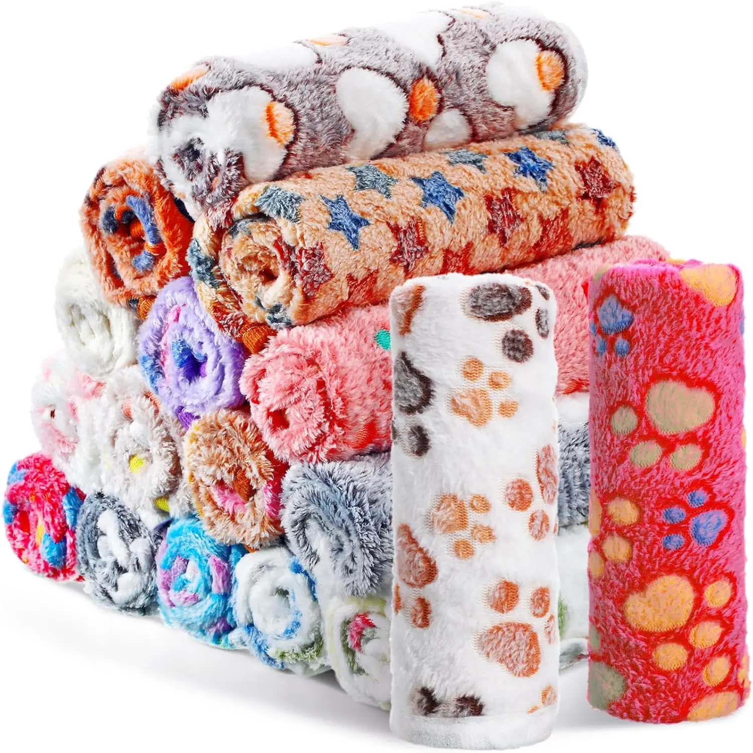

18-Piece Fleece Pet Blankets, Soft Warm Bedding for Dogs and Cats, 41x30 Inch with Cute Prints