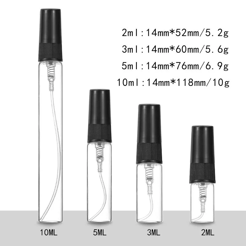 20pcs/Pack 2ml 3ml 5ml 10ml Mist Spray Bottle Clear Mini Perfume Glass Bottle Empty Cosmetics Bottle Free 2 Funnels 2 Droppers