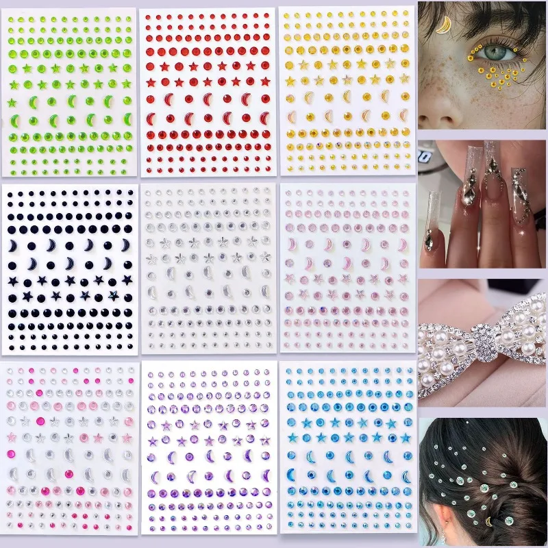 

Self Adhesive Face Gems Stickers for Kids Rhinestone Eye Forehead Nail Art Premium Non Toxic Skin Friendly Cute Daily Stage Use