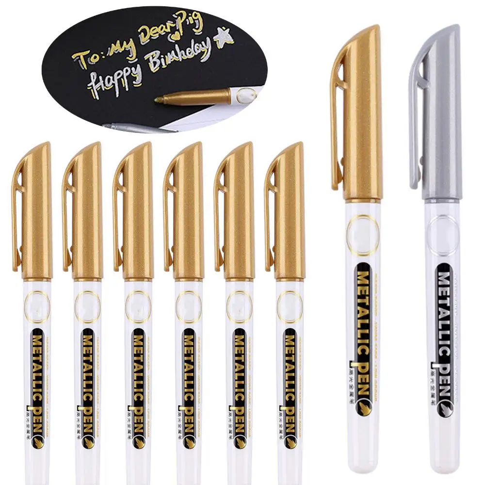 2/6pcs Craft Highlights Acrylic Paint Epoxy Resin Mold Permanent Marker Gold Silver Resin Drawing Pen Metallic Pen