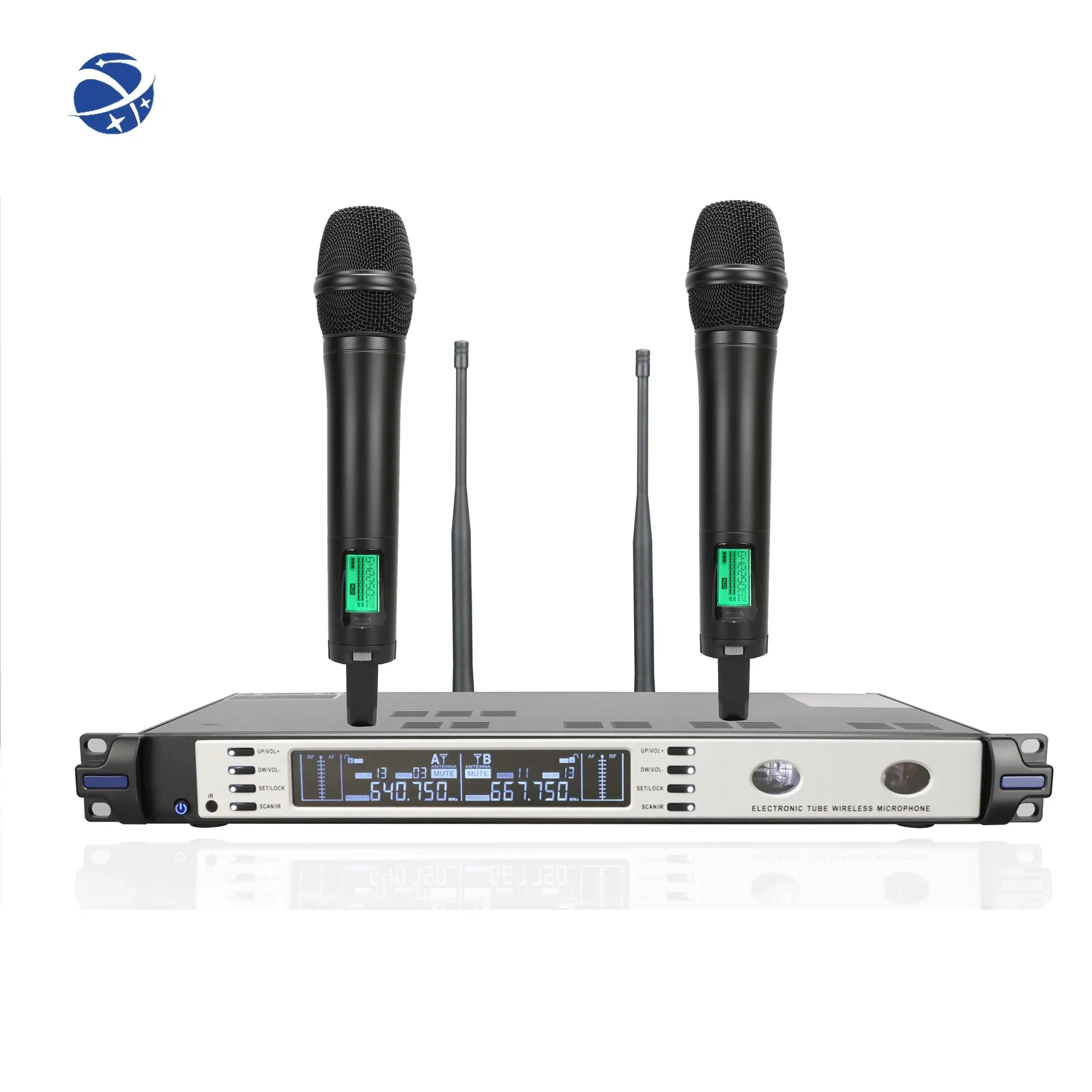 

RIY-06f New Multifunctional Two Channel Tube Electronic Wireless Microphone For Church Karaoke Speech