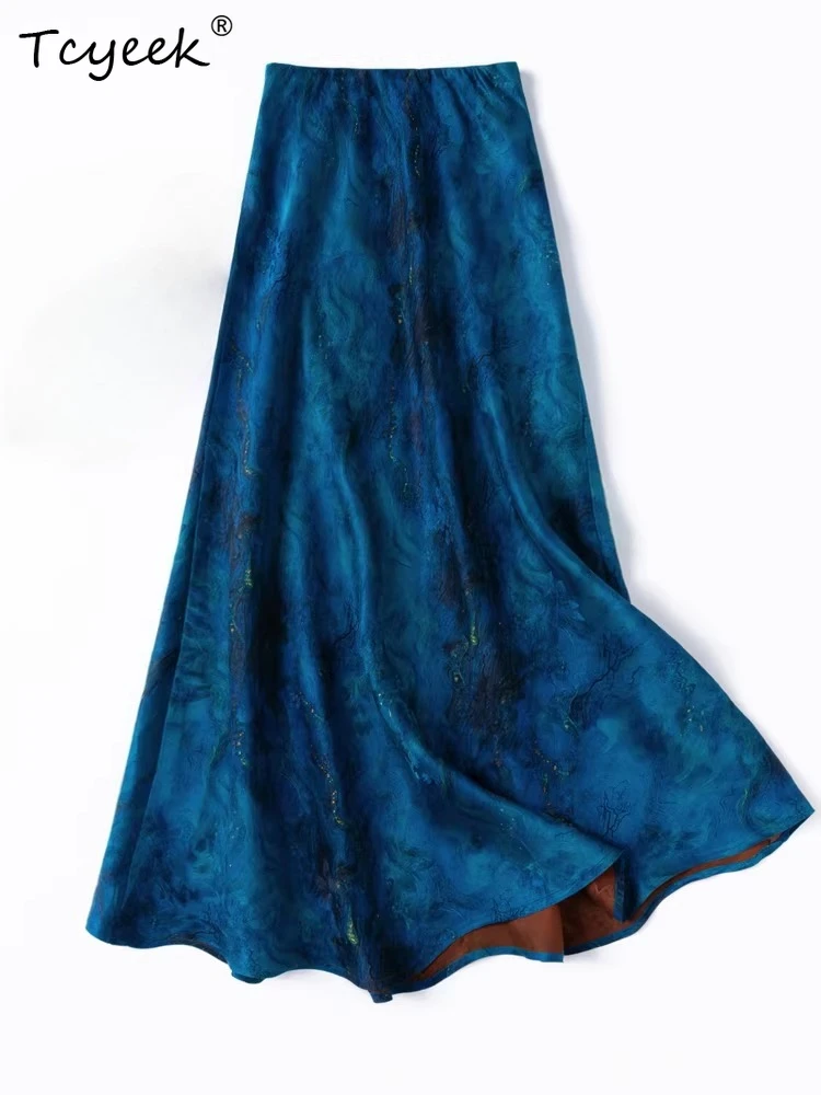 Tcyeek 100% Real Mulberry Silk Evening Skirt Woman Clothes Fashion Summer Skirt Elegant Skirts for Women Slim Fit Юбка Женска