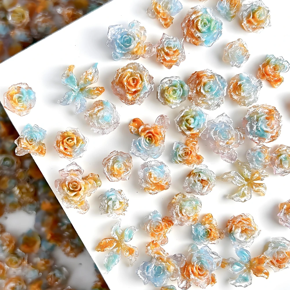 

30PCS Mixed Design 3D Acrylic Flower Nail Art Rose Charms Accessories For Glitter Nails Decoration Manicure Decor Supplies Tool