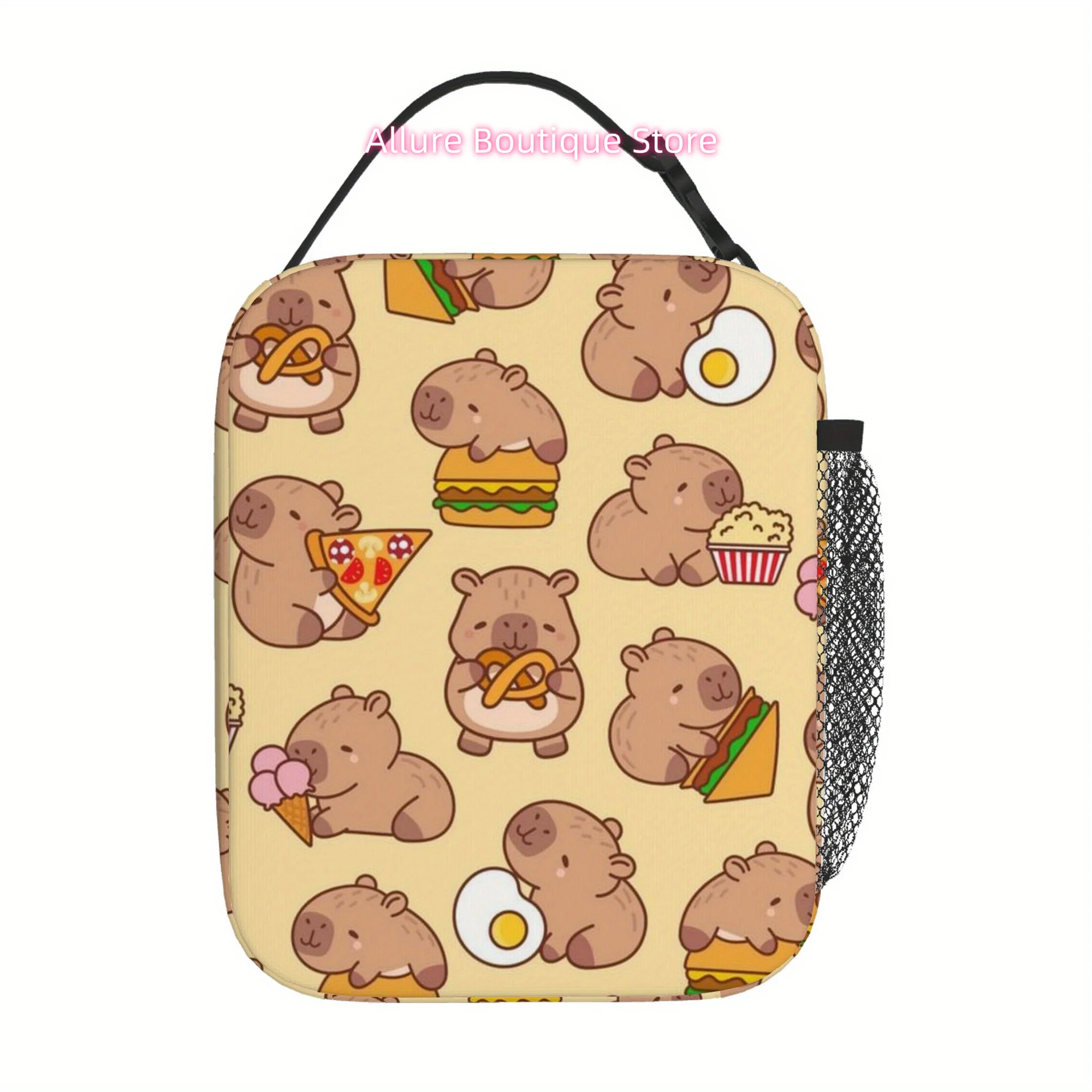 1pc Thermal Insulated Bag with Cute Capybara & Capybaras Eating Design - Thermal Insulated Lunch Box, Food-Safe Portable Thermos
