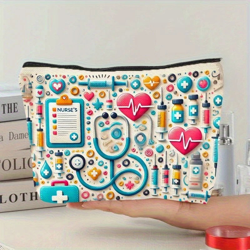1pc Dual-Sided Printed Nurse Survival Kit Makeup Bag | Portable Travel Organizer with Zipper Closure for Toiletries & Cash