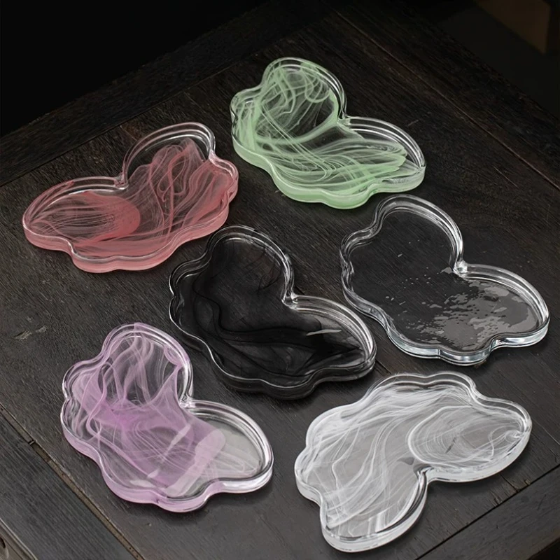 Chinese Glazed Teapot Stand Creativity Begonia Dry Brew Platform Pink Ink Wash Mini Butterfly Tray Tea Ceremony Decor Accessory
