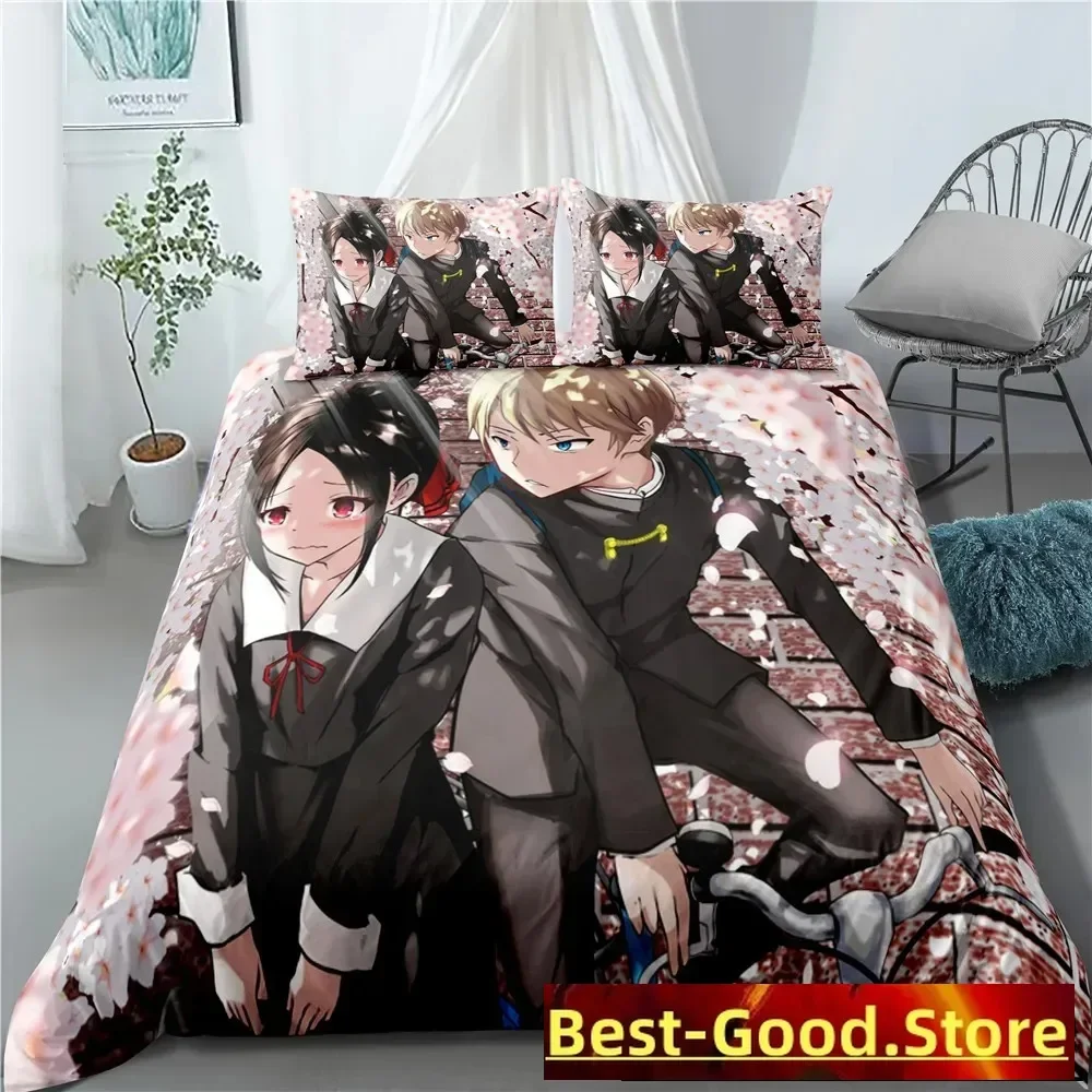 Anime Kaguya-sama Love is War Miyuki Shirogane Bettwäsche-Set für Jungen und Mädchen, Twin Queen-Size-Bettbezug, Kissenbezug, Bett für Kinder und Erwachsene