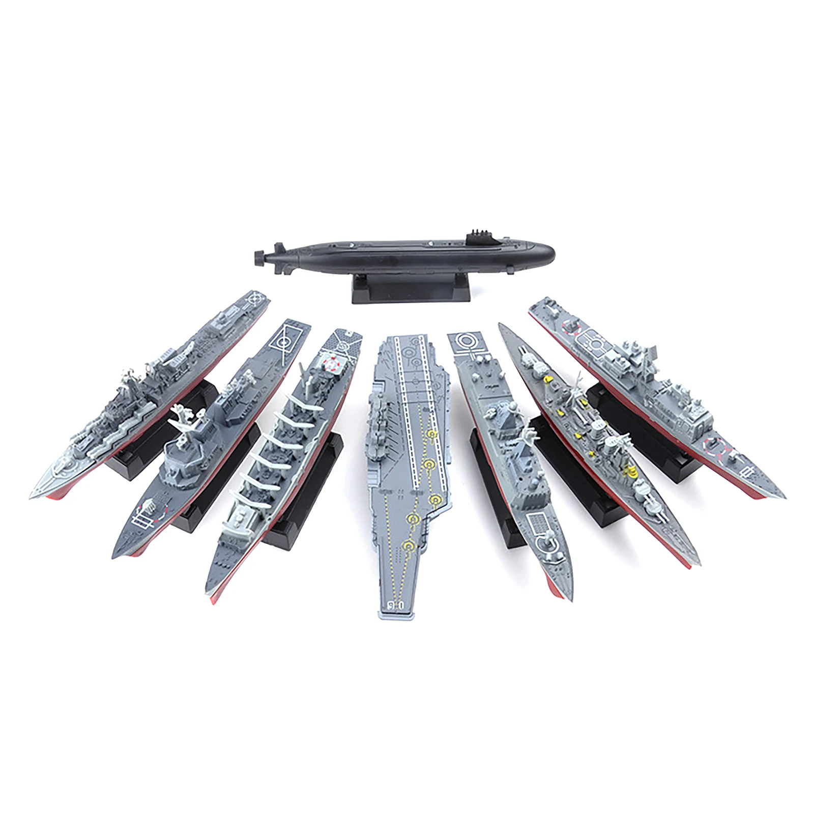 8Pcs Plastic Unassembled Warship Aircraft Carrier Cruiser Destroyer Submarine Model 4D Unassembled Kit Ship Puzzle Military Toys