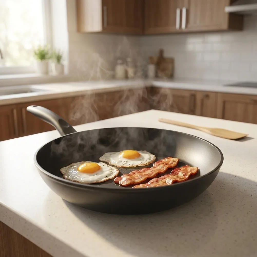 Black Cast Iron Flat Skillet 36.5 cm x 20 cm x 4 cm with Layer Heat Diffusing Base for All Cooktop Compatibility