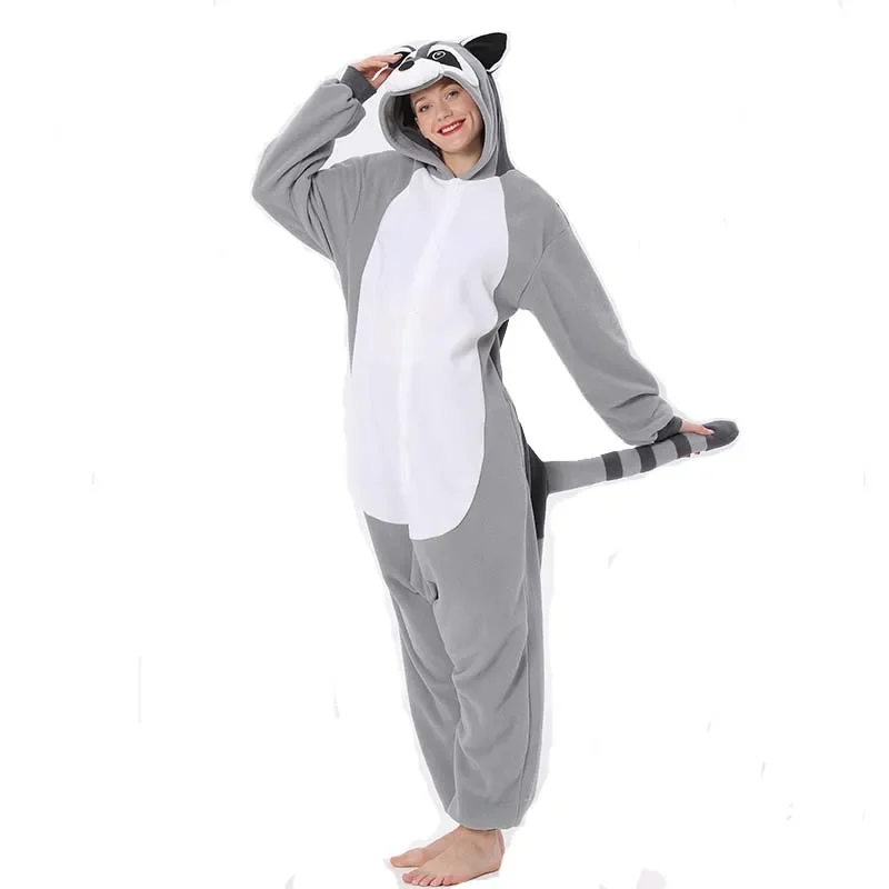 New Raccoon Pajamas Fleece Women Anime Kigurumi Onesies For Adults One-Piece Pijama Men Sleepwear Bodysuit Cosplay Costume Suit