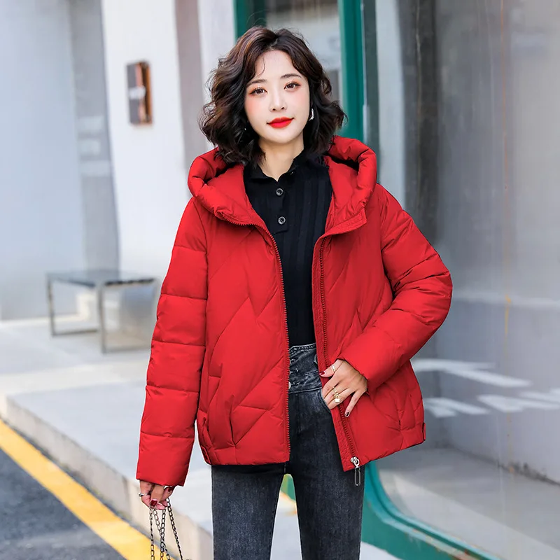Women's Short Winter Cotton Jacket Warm New Loose Hooded Thick Cotton Coat Trendy Quilted Cotton Padded Jacket Parkas Clothing