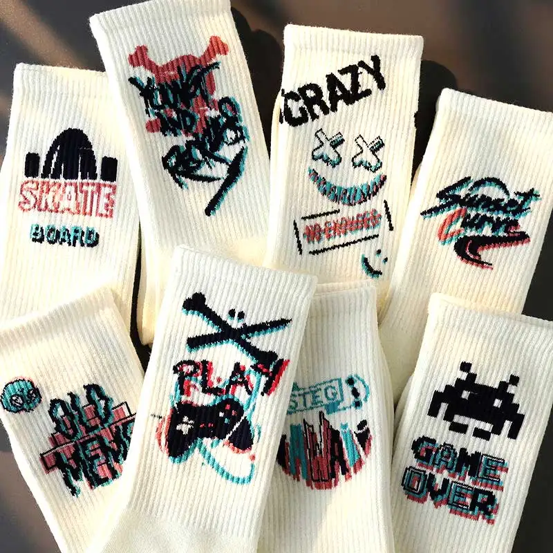 Hip Hop Men Socks White Anime Cotton Running Football Basketball Skateboard Fancy Sport Socks Funny Harajuku Novelty Fancy