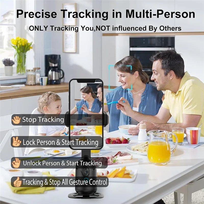 SQPP-Smart AI Gimbal Tripod Pelacakan Wajah Otomatis, 360 °   Berputar Dengan Remote & Kontrol Gerakan Untuk Perekaman Video, Tiktok, Vlog