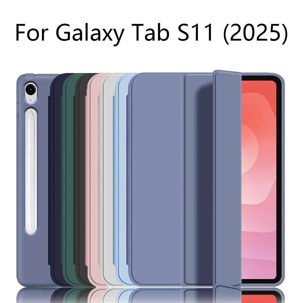 

Чехол для Samsung Galaxy Tab S11 2025: Смарт-чехол-подставка Trifold с мягкой задней панелью из ТПУ, функцией автоматического пробуждения/сна