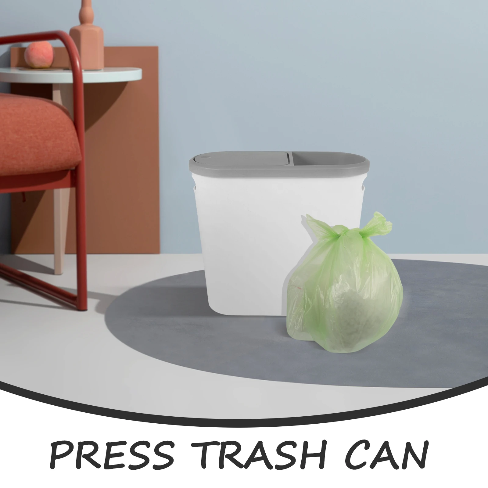 

Press Lid Trash Can Slim Garbage Bin Bathroom Bedroom Waste Basket Kitchen Room Thicken Portable Rubbish Container Smooth