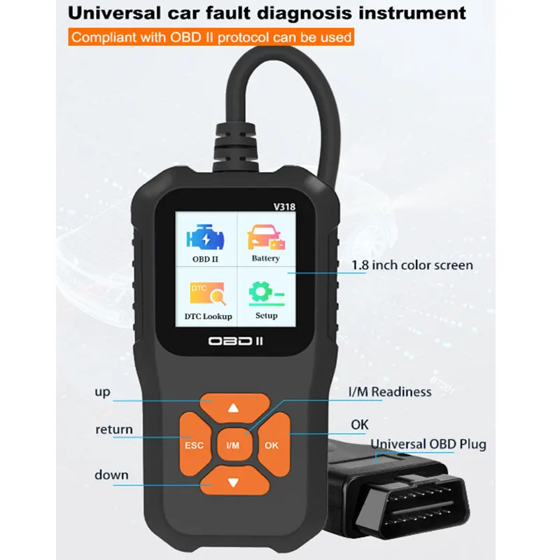 

Сканер OBD2 V318, Автомобильные диагностические инструменты, считыватель кодов, Чтение информации о автомобиле, система зажигания, аккумулятор