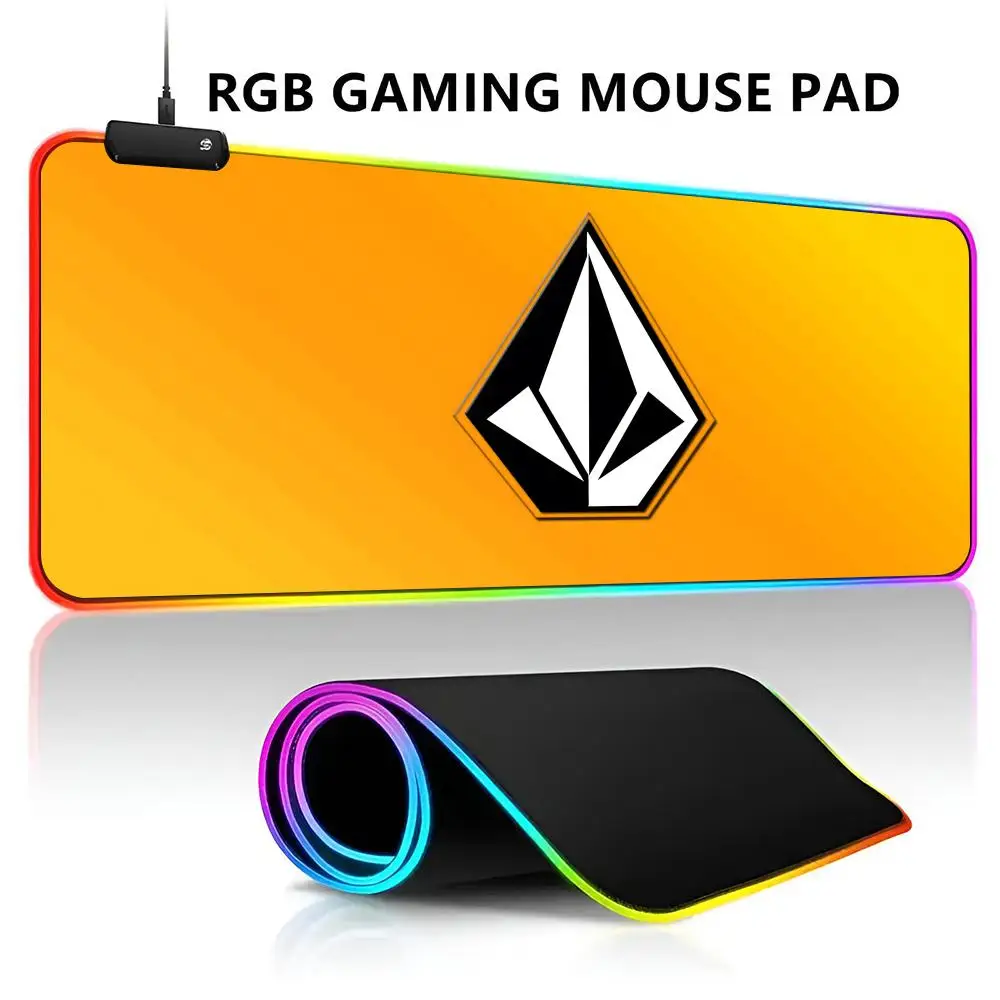 DIY Volcom Mouse Pad RGB LED Light Gaming Waterproof Large Gamer Mouse Carpet Big Mause Keyboard Pad PC Desk Play Mat with Backl