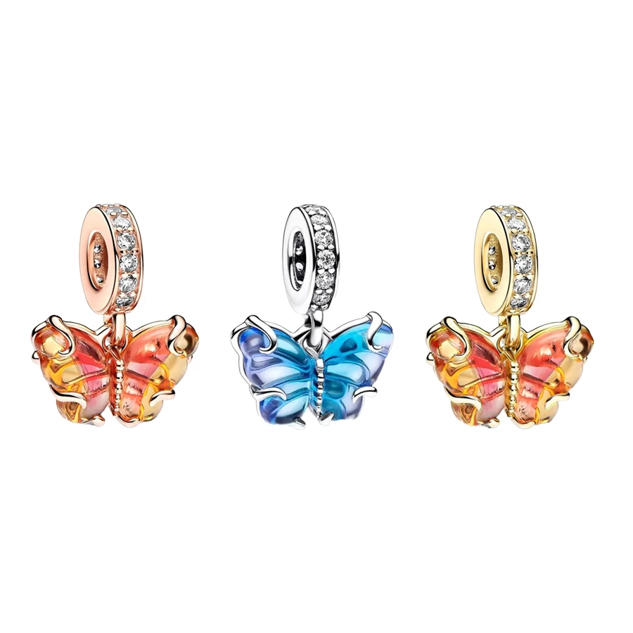 

Hot Sale Europeans DIY Making Blue、Pink & Yellow Murano Glass Butterfly Dangle Charm Beads Fit Original Women Bracelet Jewelry