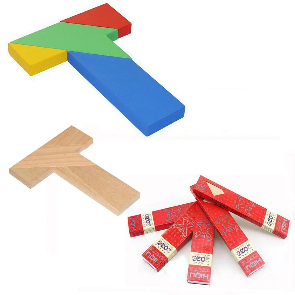 5PCS/SET Wooden Tangram Puzzle Montessori Geometric Pattern Stress Relief Toys Adult Educational Toys for Children