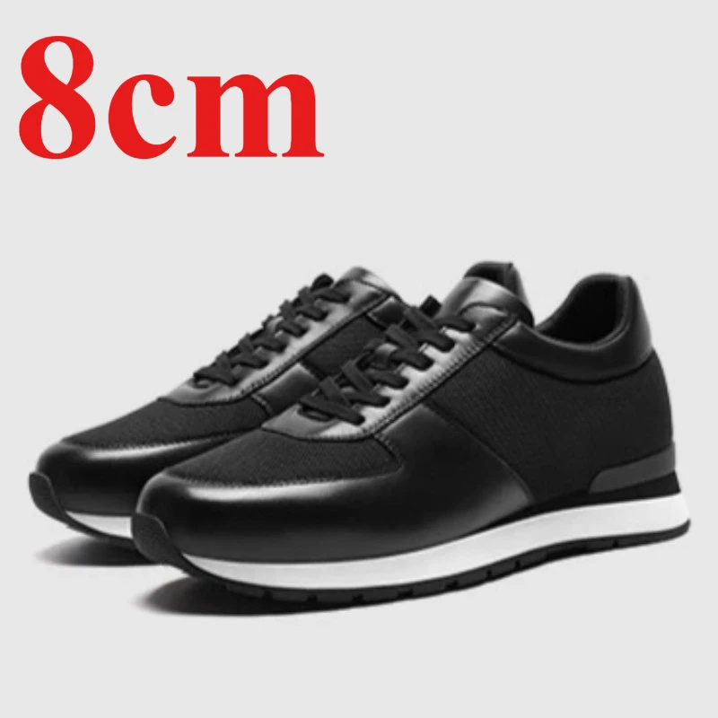 Baskets décontractées européennes pour hommes, rehaussantes de 8 cm, en cuir et maille, respirantes, à semelle épaisse, style 'Daddy Shoes'