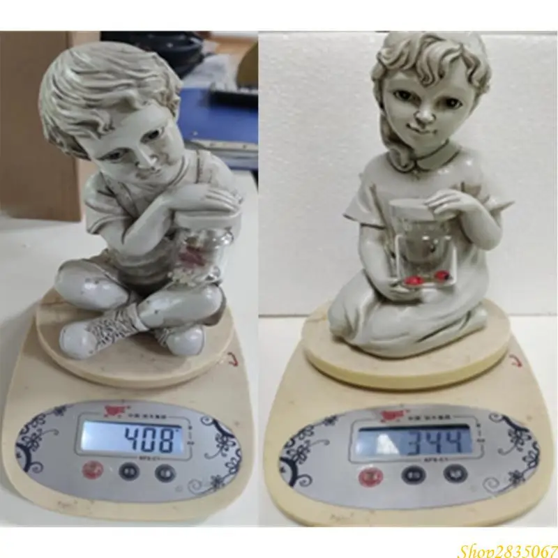 Solar Powered Decorative Lights Child Boys Girls Statue Resin Patio Lawn Decor 831F