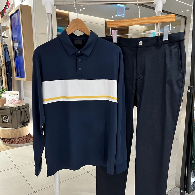 Autumn And Winter Golf Jersey Men's Long Sleeve Polo Shirt Spliced Color Elastic Breathable Sunscreen