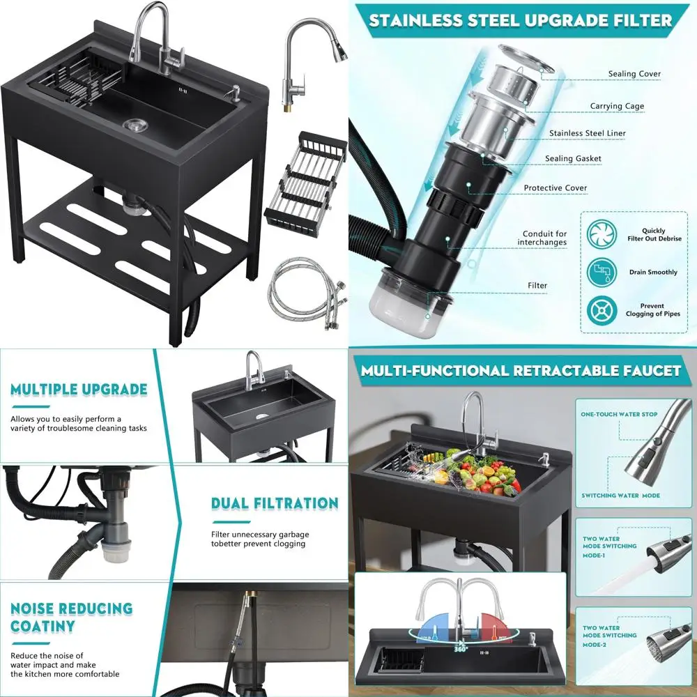 

Stainless Steel 42-inch Utility Sink with Hot/Cold Faucet, Commercial Outdoor Kitchen Sink Including Hoses and Drain
