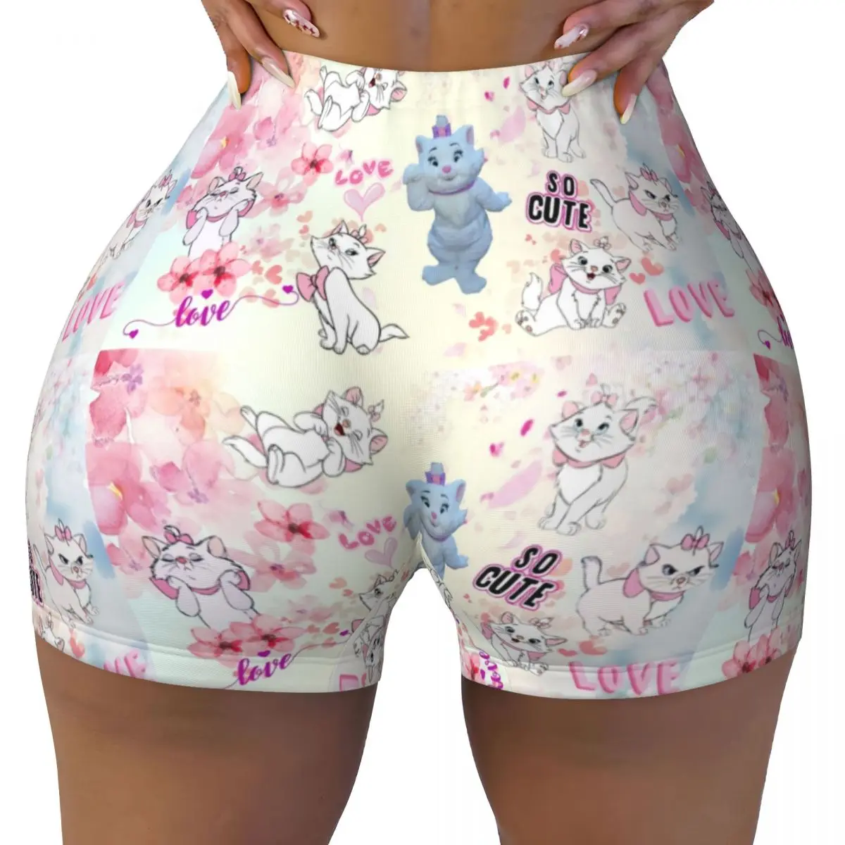 

Custom Adorable Marie Cat Biker Running Workout Shorts Women Cartoon Girly Kitten Gym Athletic Yoga Shorts