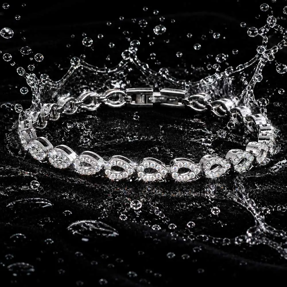 316L Stainless Steel Teardrop Hollow Tennis Bracelet Iced Out Cubic Zirconia Hip Hop Bracelet for Men Women Waterproof Jewelry
