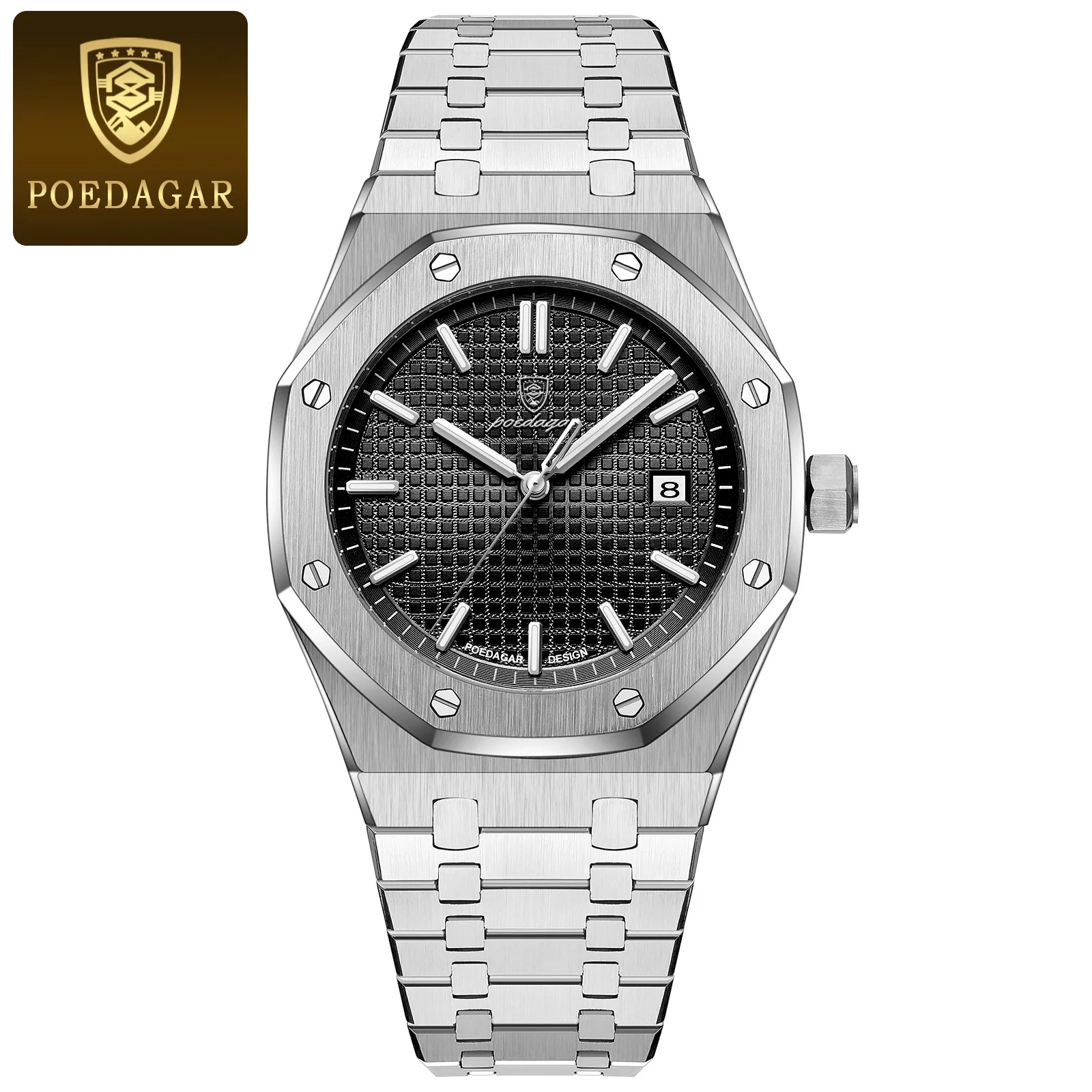 POEDAGAR Luxe zakenman polshorloge waterdicht lichtgevende datum herenhorloge roestvrij staal mode quartz horloges voor heren reloj