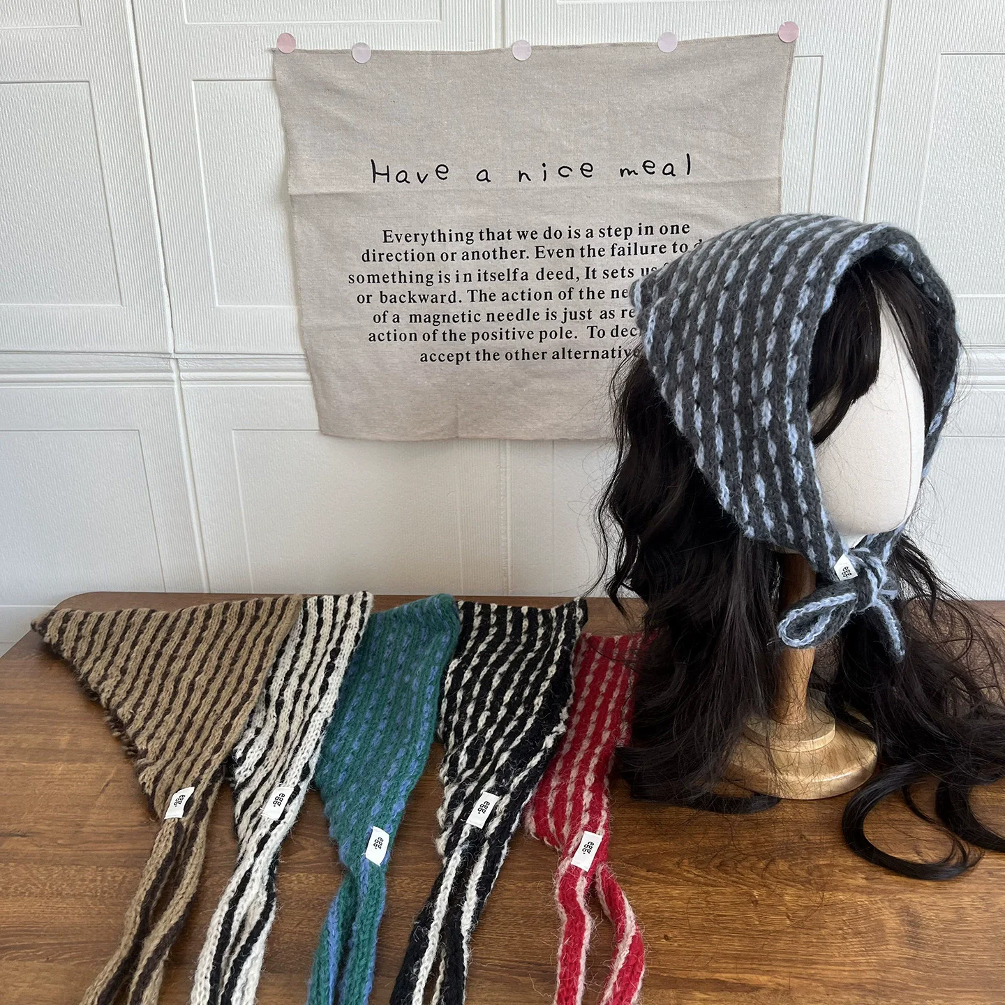 

Fashion Autumn Winter Striped Color Triangle Scarf Headwear Waist Decoration Scarf for Women