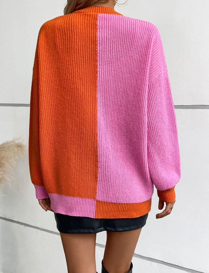 Cardigan for Women Color Blocked Sweater Casual Loose Long Sleeved Knitted Cardigan Jacket Quick Delivery of Spot Goods