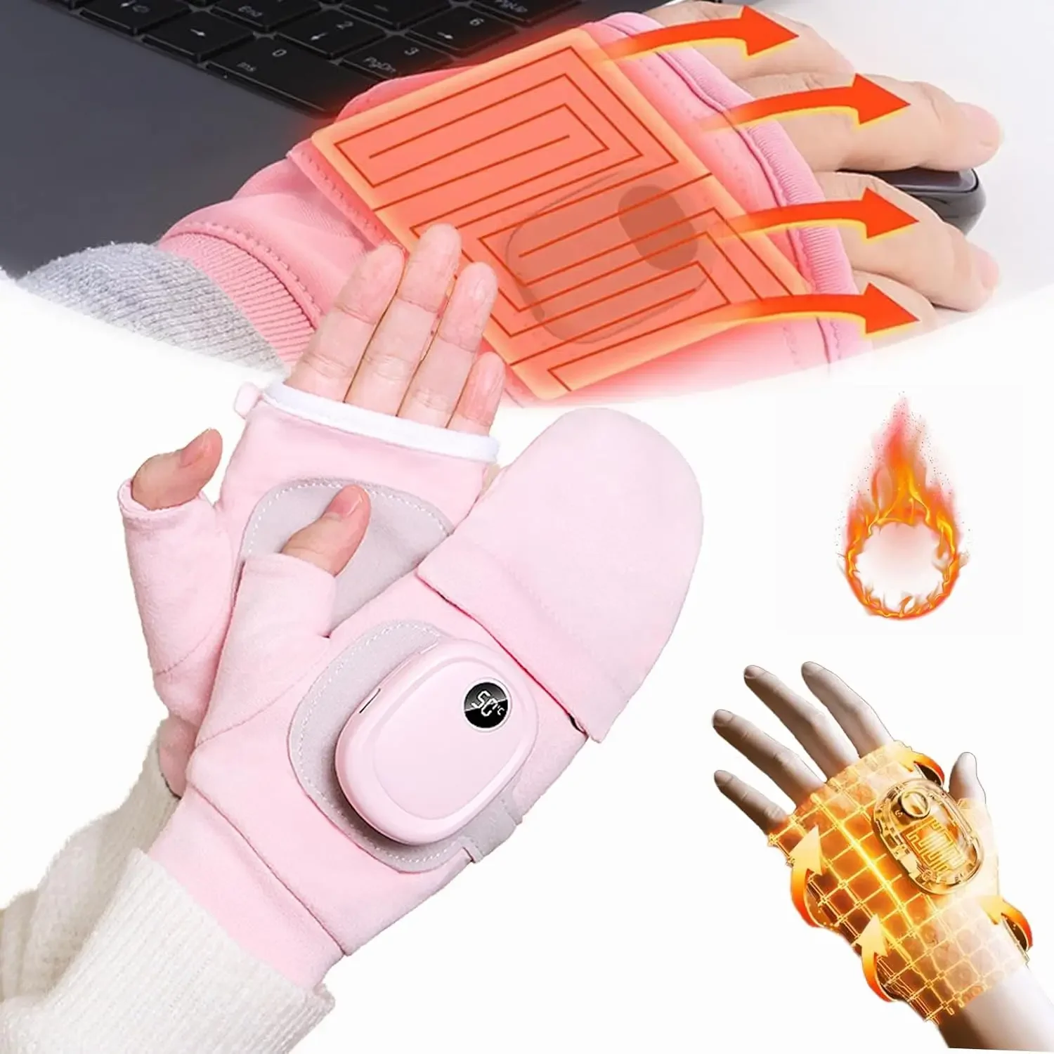 

All Weather Heated Gloves Type C Rechargeable 3 Heat Settings Magnetic Snap Washable for Motorcycle Ski Outdoor Work