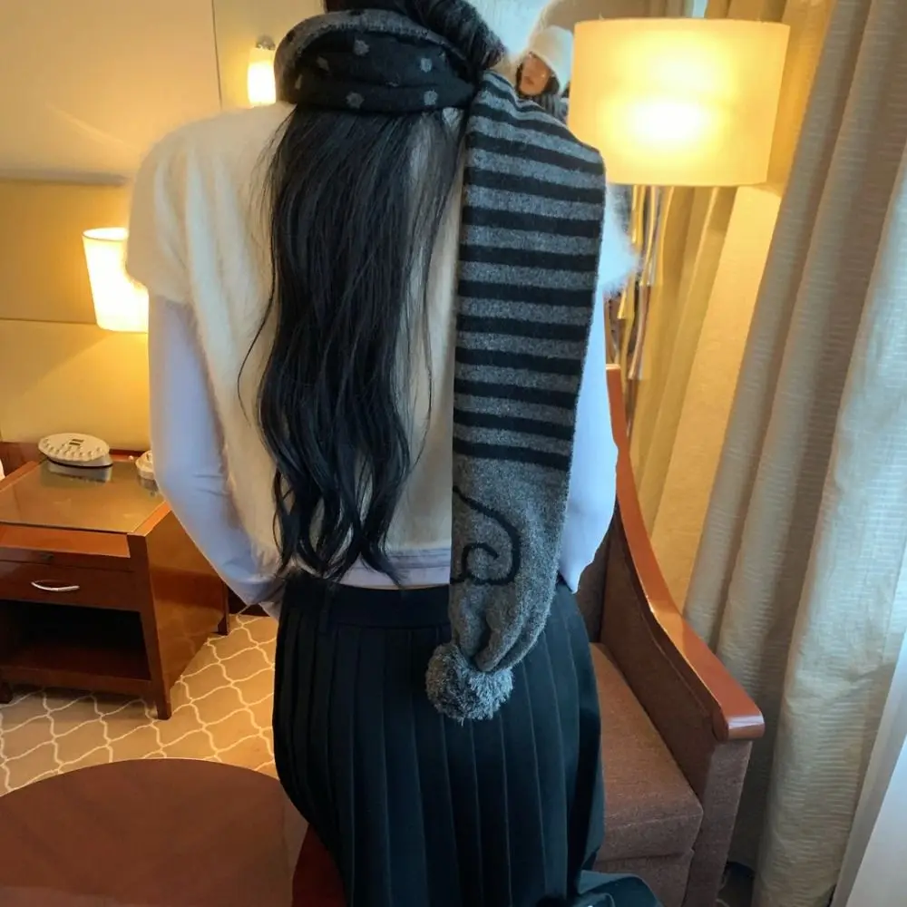 

Модный осенне-зимний вязаный шарф в полоску, корейский женский шарф Y2K, теплый шарф в горошек, подарок