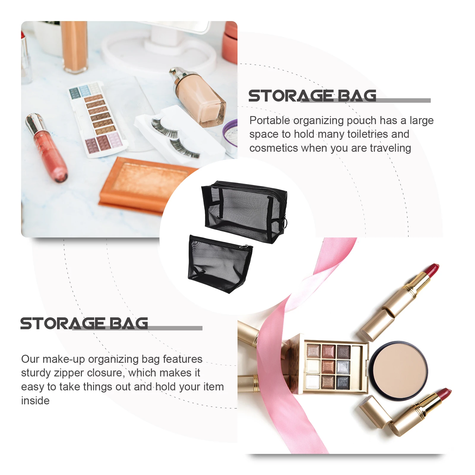 

2pcs Mesh Storage Large Capacity Makeup Organizer Toiletries Pouch Travel Accessories Men Wash Bag Portable Toiletry