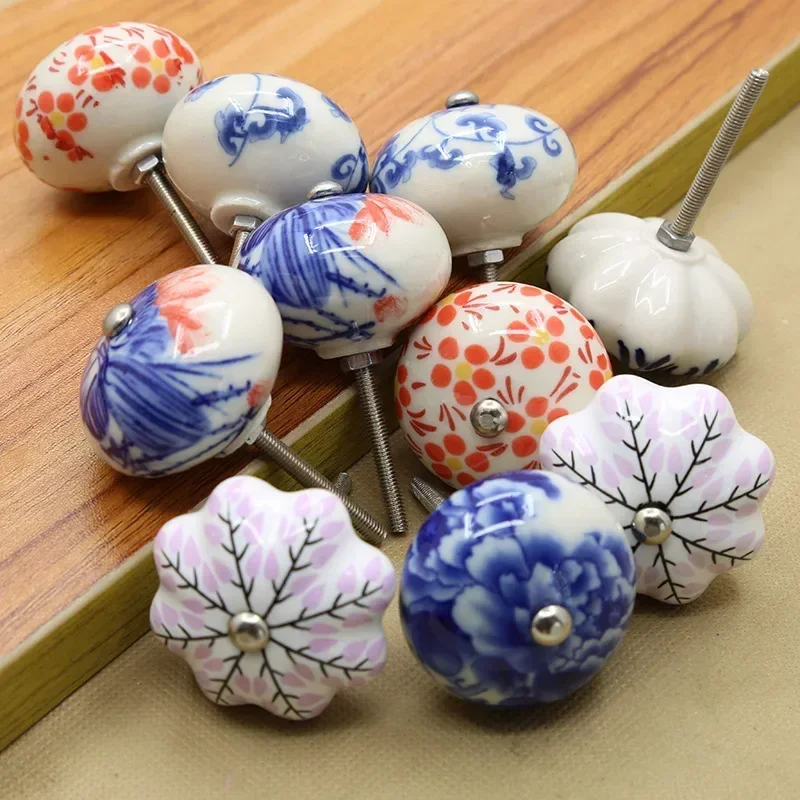 

Furniture Ceramic Handle Vintage Art Hand Painted Blue and White Porcelain Drawer Handles Cabinet Door Pull Wardrobe Knobs Pulls
