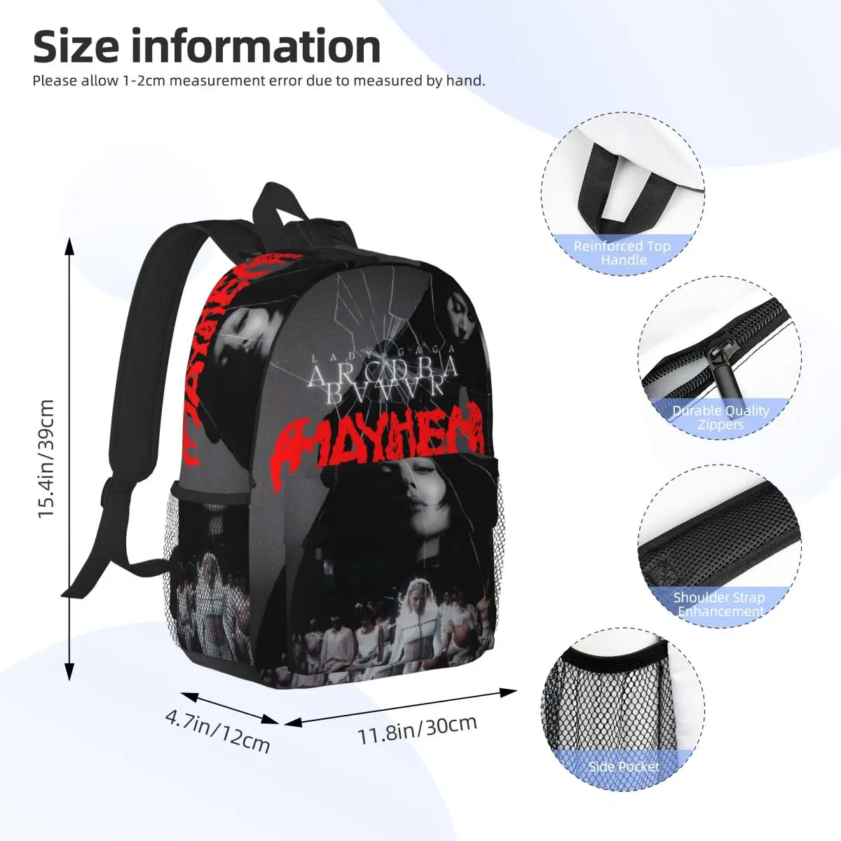 Lady Gaga Mayhem Album Backpack Student BookBag Children School Bag Computer Shoulder Bags for Boys Girls