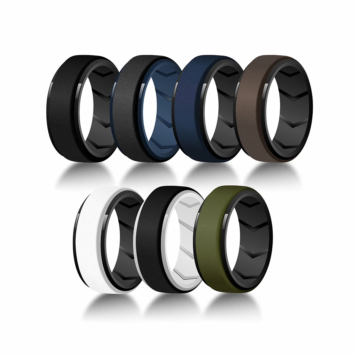 7 Pack Rubber Wedding Bands for Men, 8mm Hypoallergenic Breathable Men's Silicone Ring for Him, Multi Color Active Sport Fitness