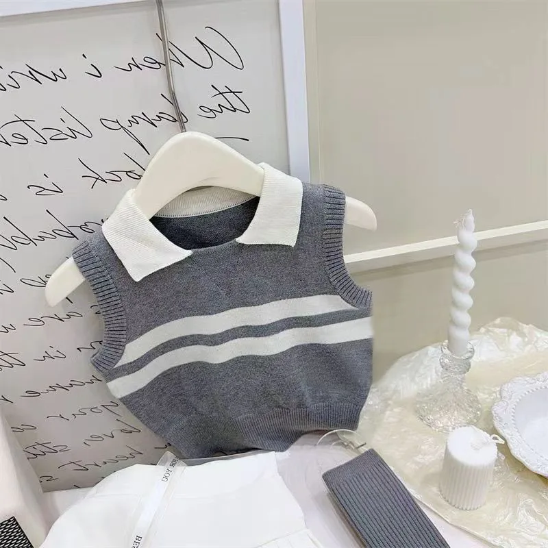 Summer Ins Baby Girls 2PCS Clothes Set Knitted Thin Sleeveless Polo Tank Top Pleated Solid Skirts Suit Kids Girls Outfits