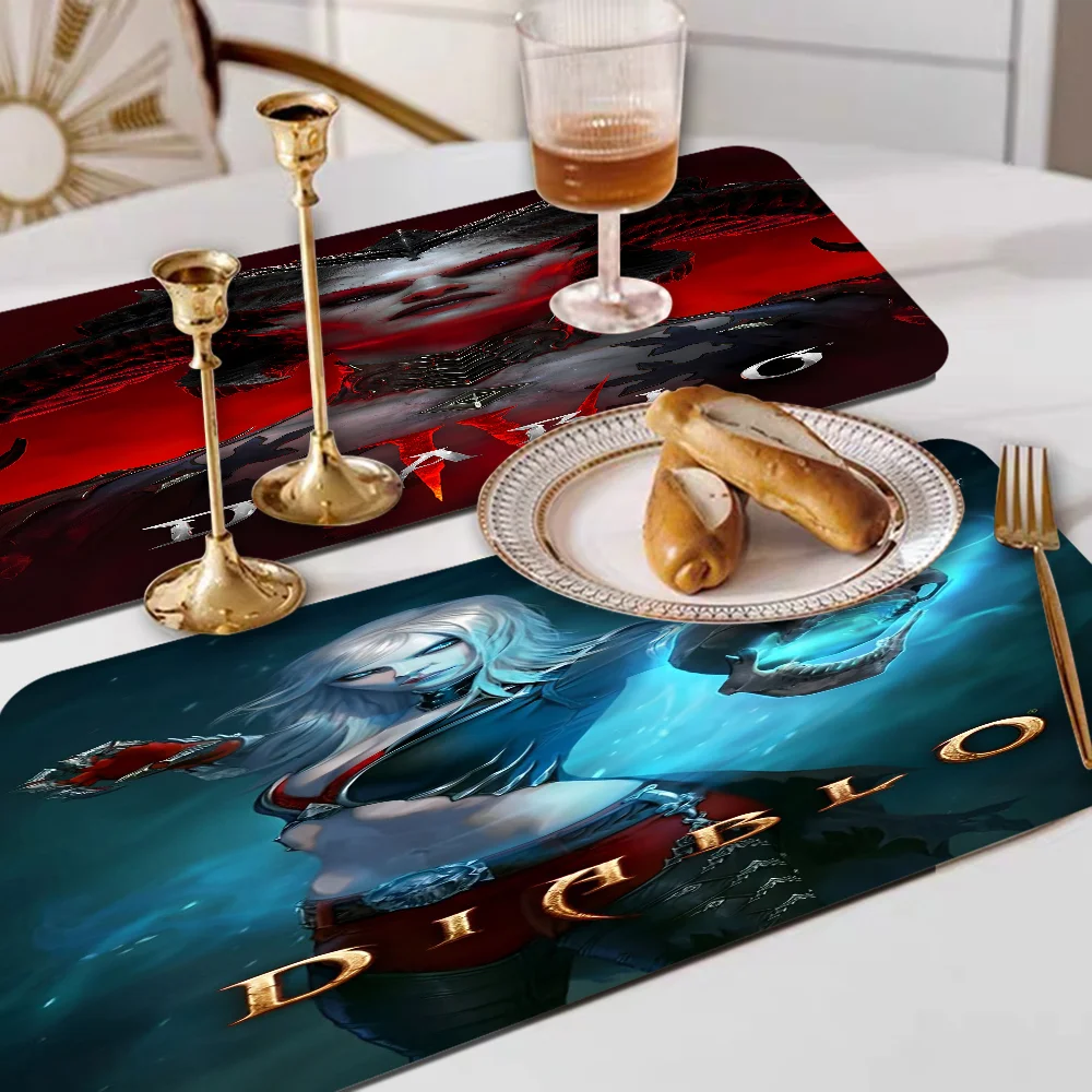 

Hot Game Diablo Quick Drying Dish Mat Printed Kitchen Non-slip Coffee Cup Pad Drain Mats Dinnerware Cup Bottle Placemat