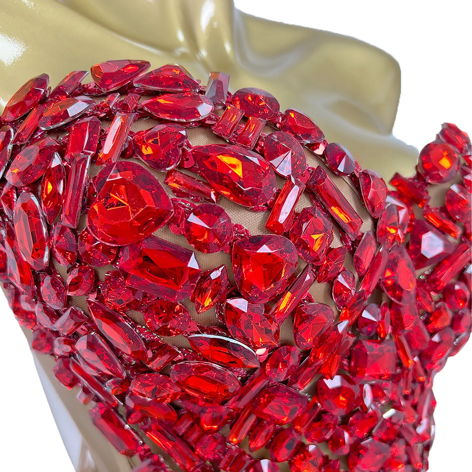 High-end Wrap Hip Dress Red Rhinestone Heart Shape Bodycon Strapless Mini Skirt 2Pcs For Women Party Club Show Birthday Sexy Set
