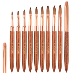 1PC Kolinsky Sable Acrylic Nail Art Brush Nail Extension UV Nail Gel Carving Pen Brush Flat Round Red Wood Acrylic Brush