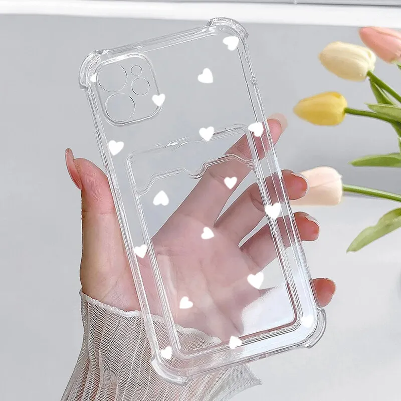 Love Heart Card Holder Phone Case For Samsung Galaxy S25 Ultra S24 S23 S21 S22 S20 Ultra Plus S24 FE Casing Slot Bag Clear - náhled 3