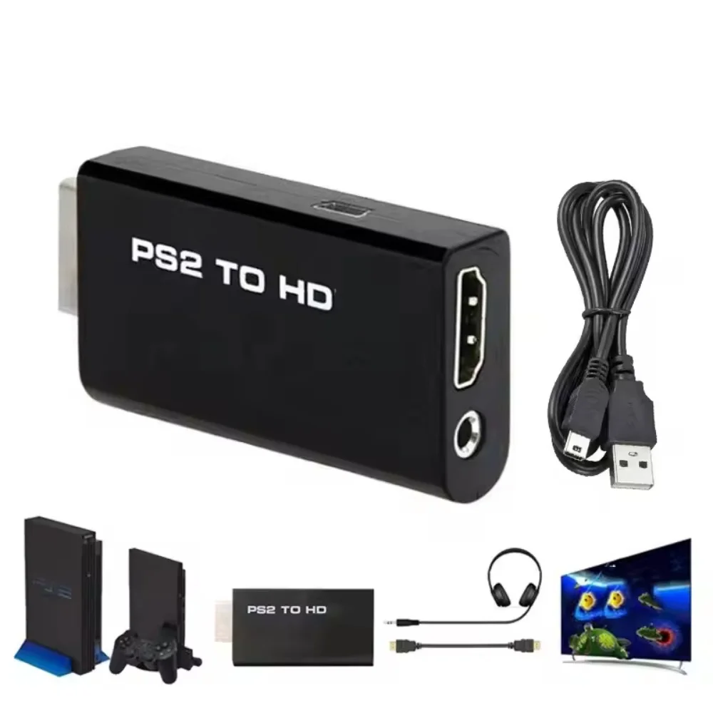 Adaptador convertidor compatible con Ps2 a HDMI, Audio y vídeo con cable de 3,5mm, compatible con modos de visualización Pc Ps2 480i 480p 576i