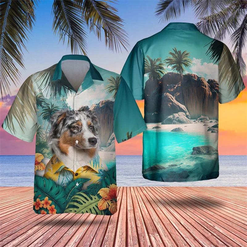 Animel Dog Shirt Men's Social Daily Summer Shirt 3D Animal Print Short Sleeve Large Informal T-shirt Men's Clothing Breathable