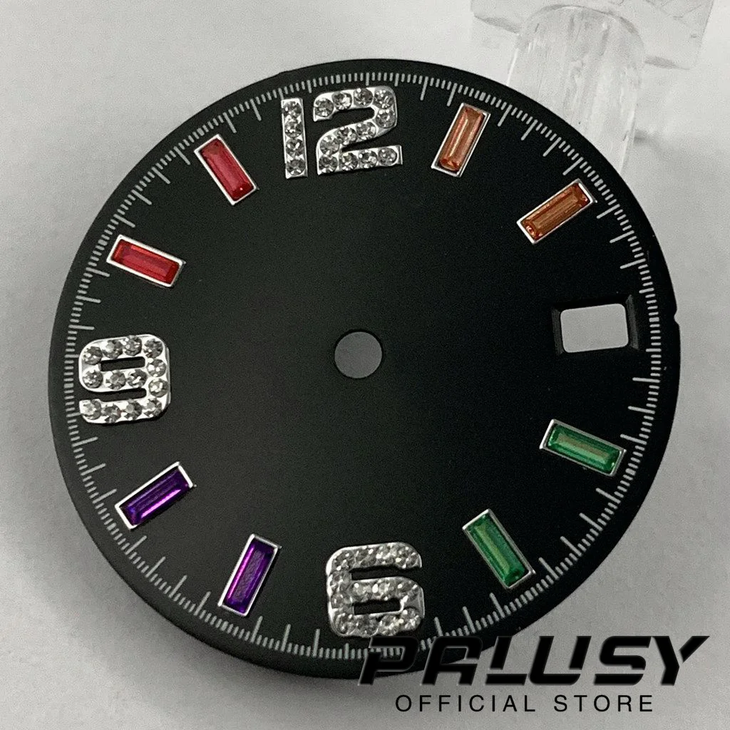 28,5mm nh35 schwarz weiß blau grün Zifferblatt für nh35a 4 r35 Uhrwerk oben Zifferblatt Ersatzteile