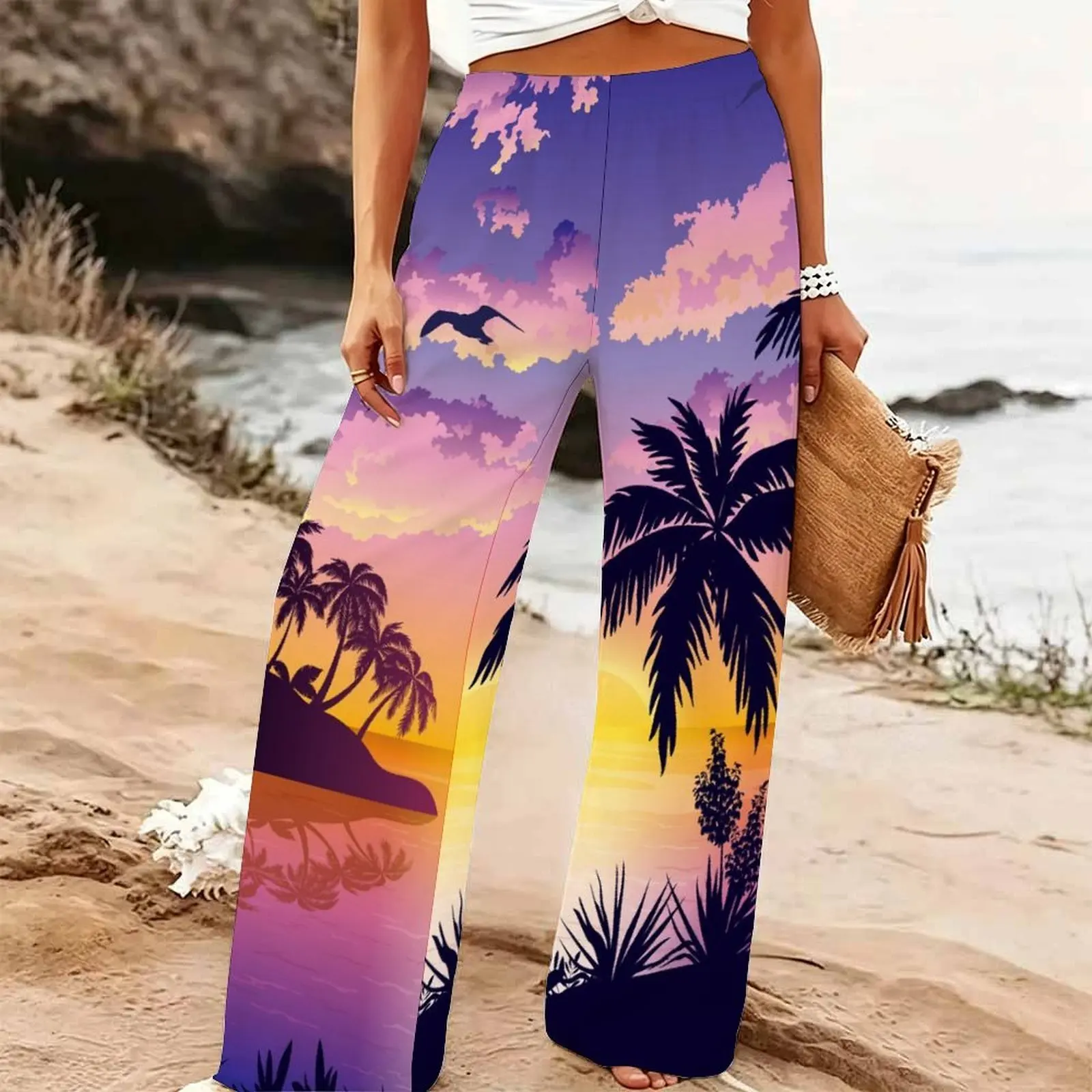 Women High Waisted Wide Leg Pants Retro Mopping Pants Loose Jogging Pants Elegant Yoga Pants Autumn Winter Printed Trousers